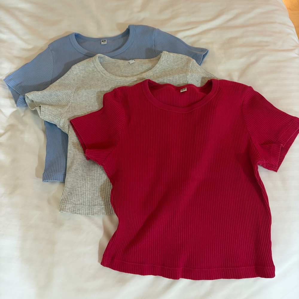 Uniqlo bundle Ribbed Tee in pink, Light Gray, and Blue